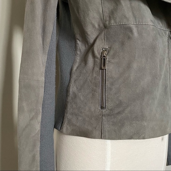 Vince Jacket Drape Collar Paper Weight Suede Biker Jacket in Grey, Medium - Picture 5 of 16